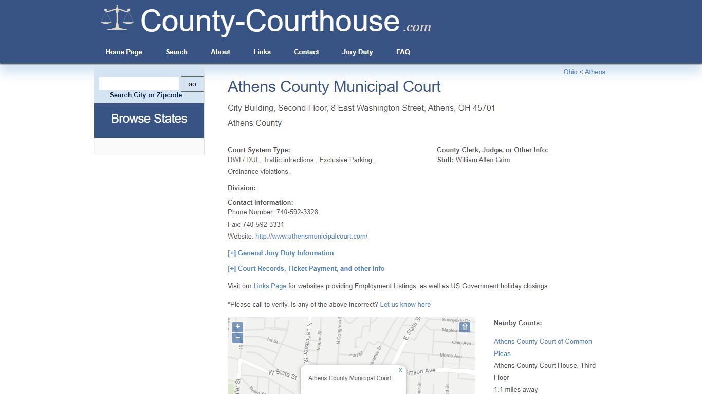 Athens County Municipal Court in Athens, OH - Court Information