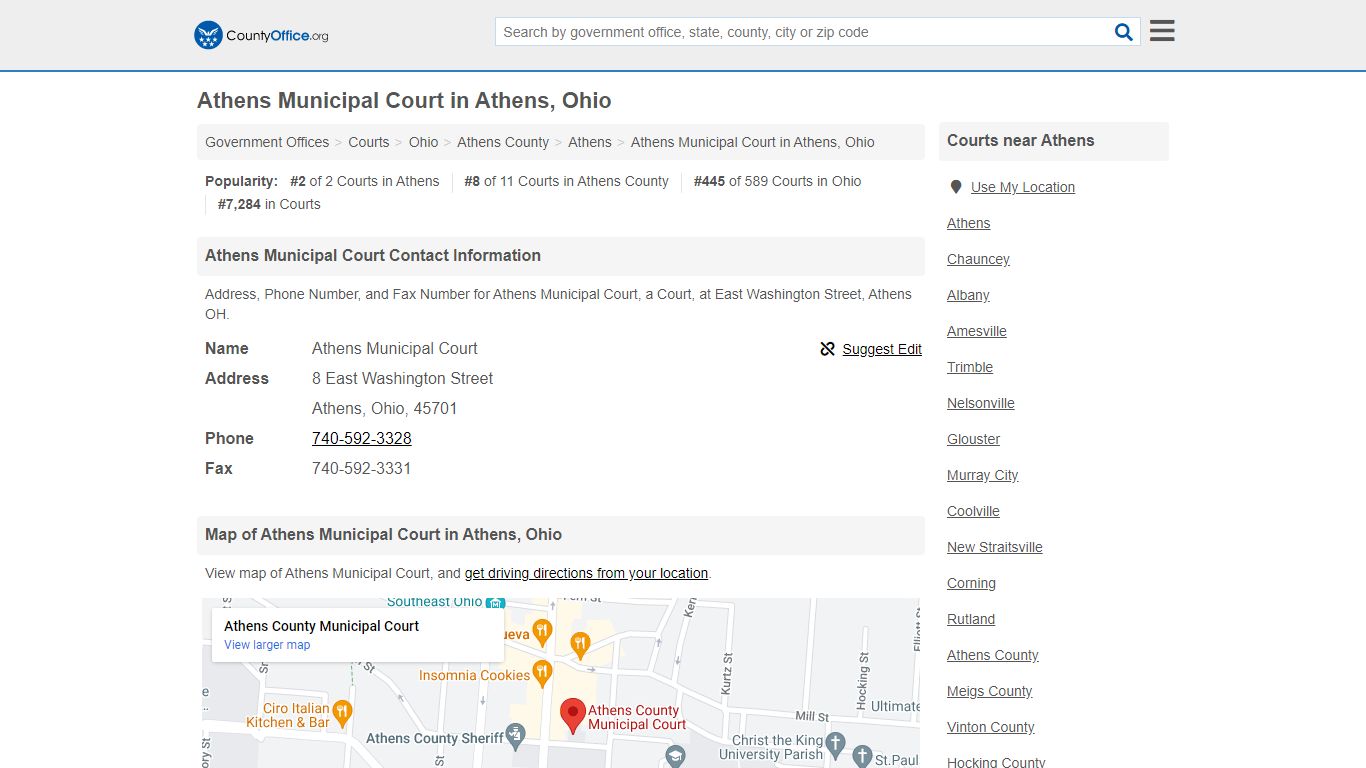 Athens Municipal Court - Athens, OH (Address, Phone, and Fax)